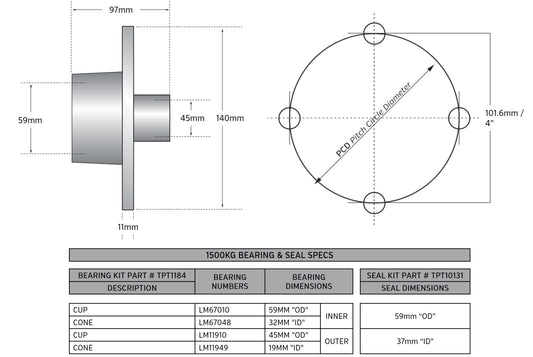 Hub Kit 4x4 PCD 7/16" STUDS