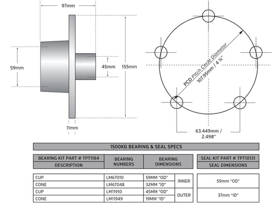 Hub Kit 5x4 1/4 PCD 7/16" STUDS