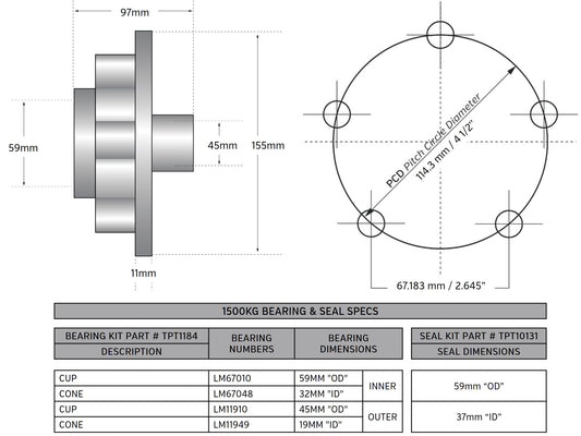 Hub Kit 5x4 1/2 PCD 1/2" STUDS -BRAKE READY