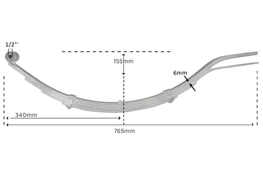 4 Leaf Slipper Spring, 760mm Zinc 750kg - Suit Dunbier